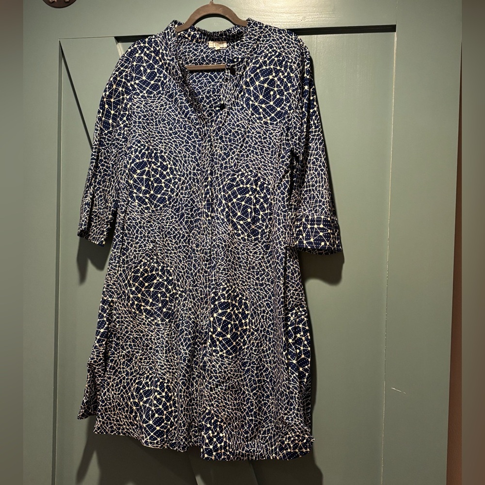 Women’s Navy Blue Patterned Long Sleeve Dress